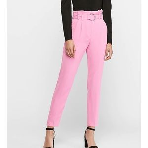 Express Pink Paperbag Waist Cropped Trousers